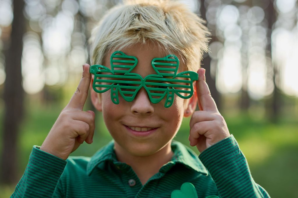 little boy wearing shamrock