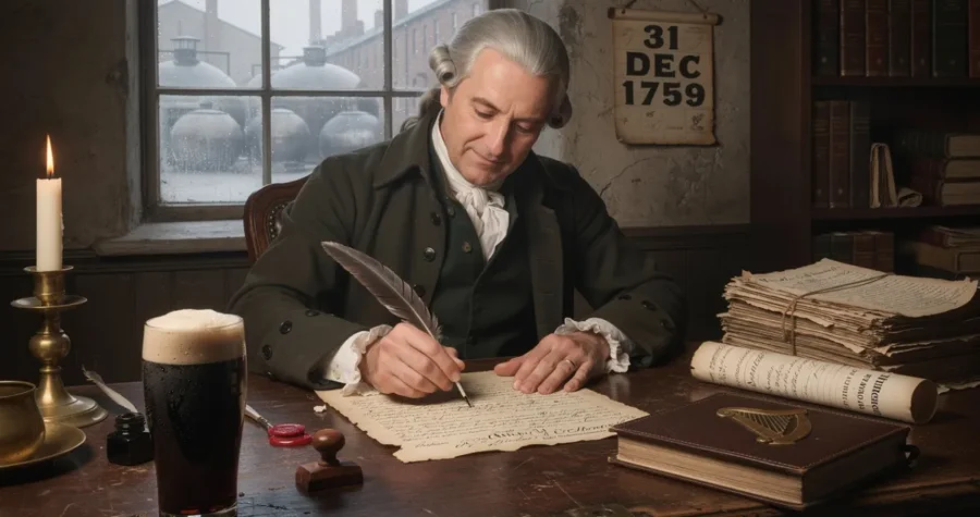 Arthur Guinness bei der Vertragsunterzeichnung